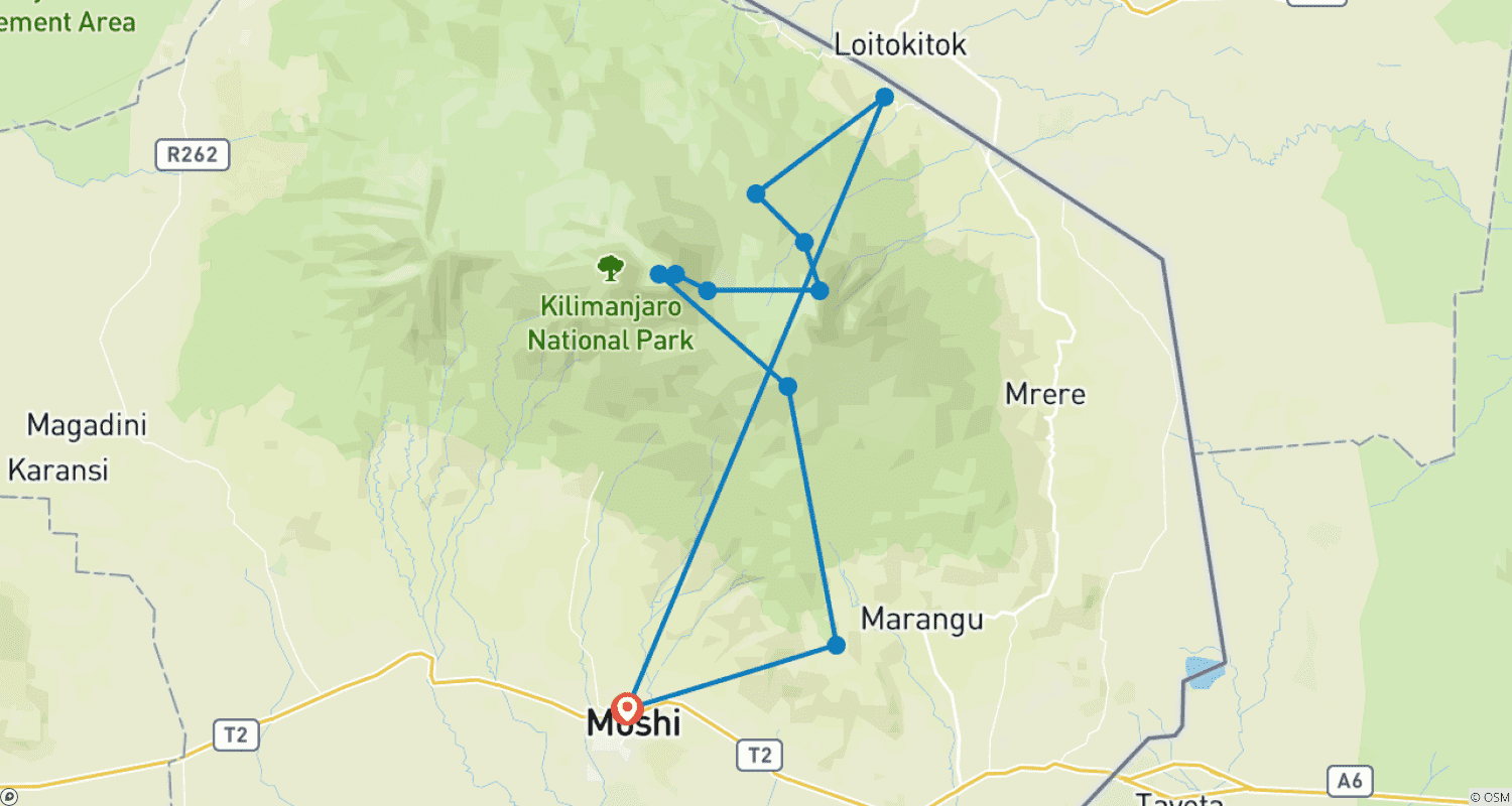 Mapa do percurso de Mount kilimanjaro climbing through rongai route 8 days (all accommodation and transport are included)