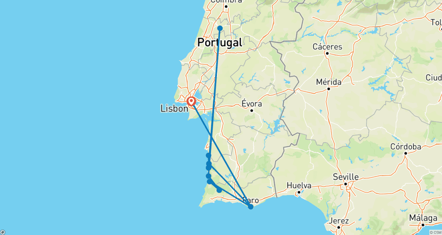 Mapa do percurso de O Trilho dos Pescadores - Rota Vicentina 7 Dias
