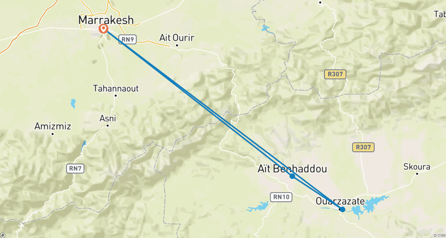 Mapa do percurso de Marraquexe: Viagem de um dia a Ouarzazate e Ait Benhaddou