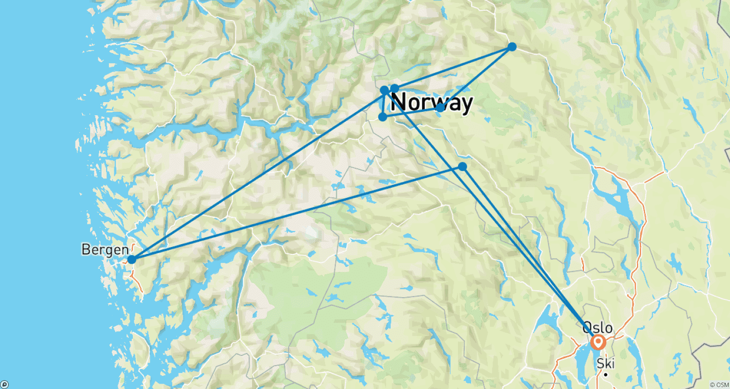 Mapa do percurso de Mjölkevegen - Rota Norte 6 Dias