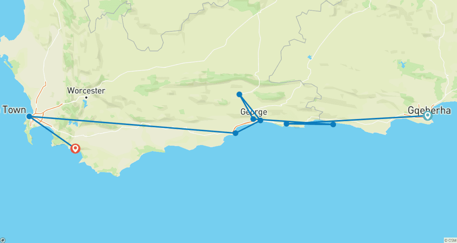 Mapa do percurso de Rota Jardim de 4 dias: De Port Elizabeth à Cidade do Cabo (Com Alojamento)