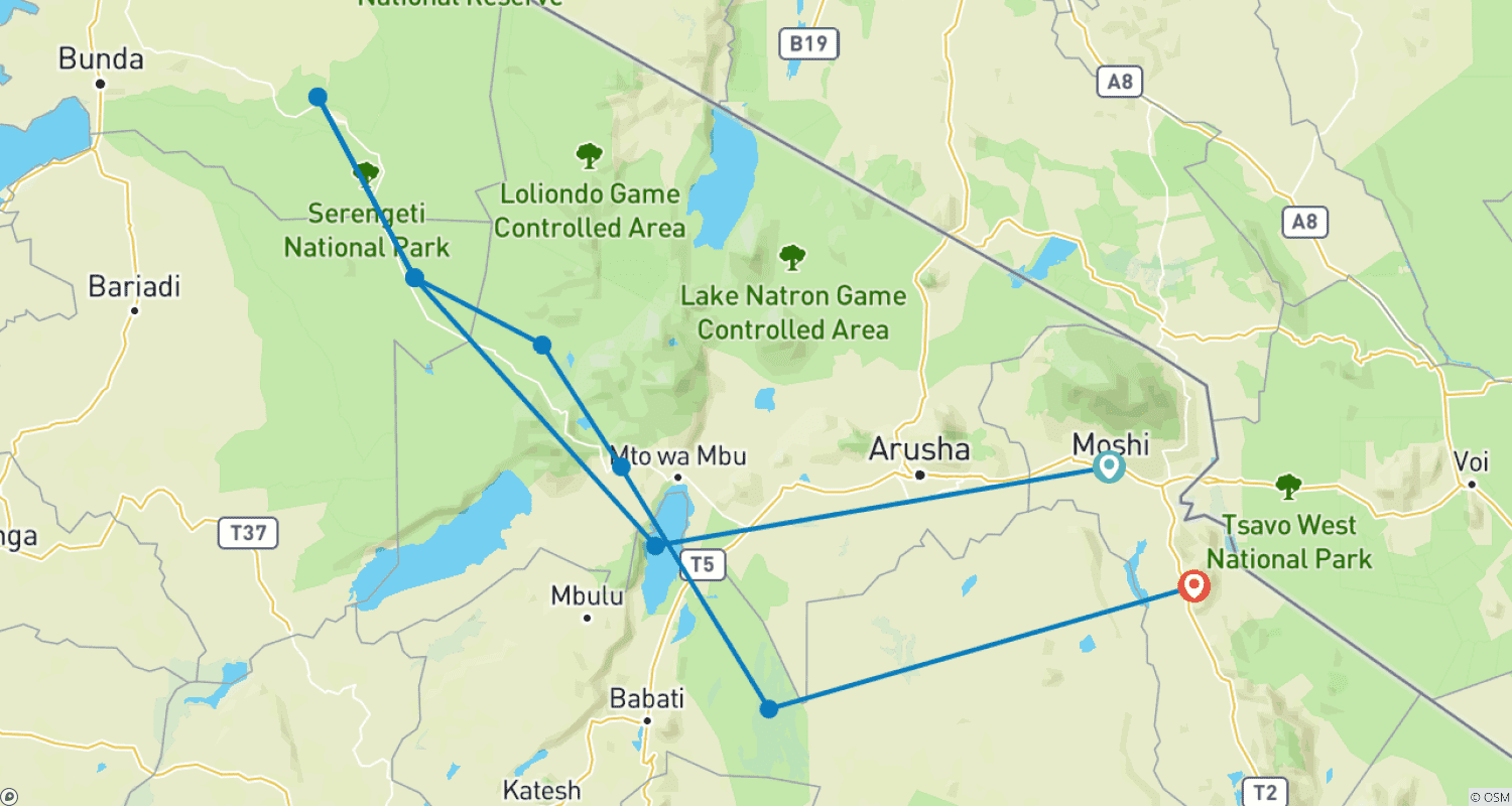 Mapa trasy: SAFARI GRUPOWE WIELKIEJ MIGRACJI.