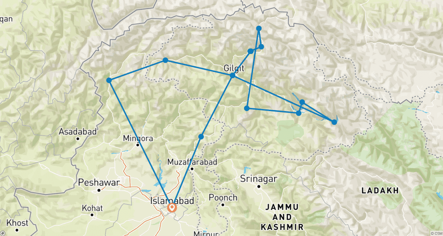 Mapa do percurso de Backpackers guided tour to Pakistan