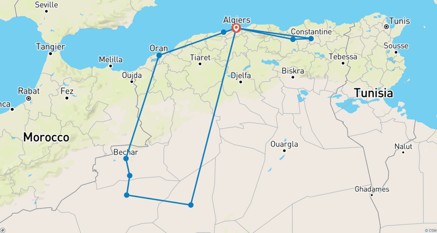 Mapa do percurso de Private 11 Days Algeria Family Tour with 4-star Hotel, Daily Depart