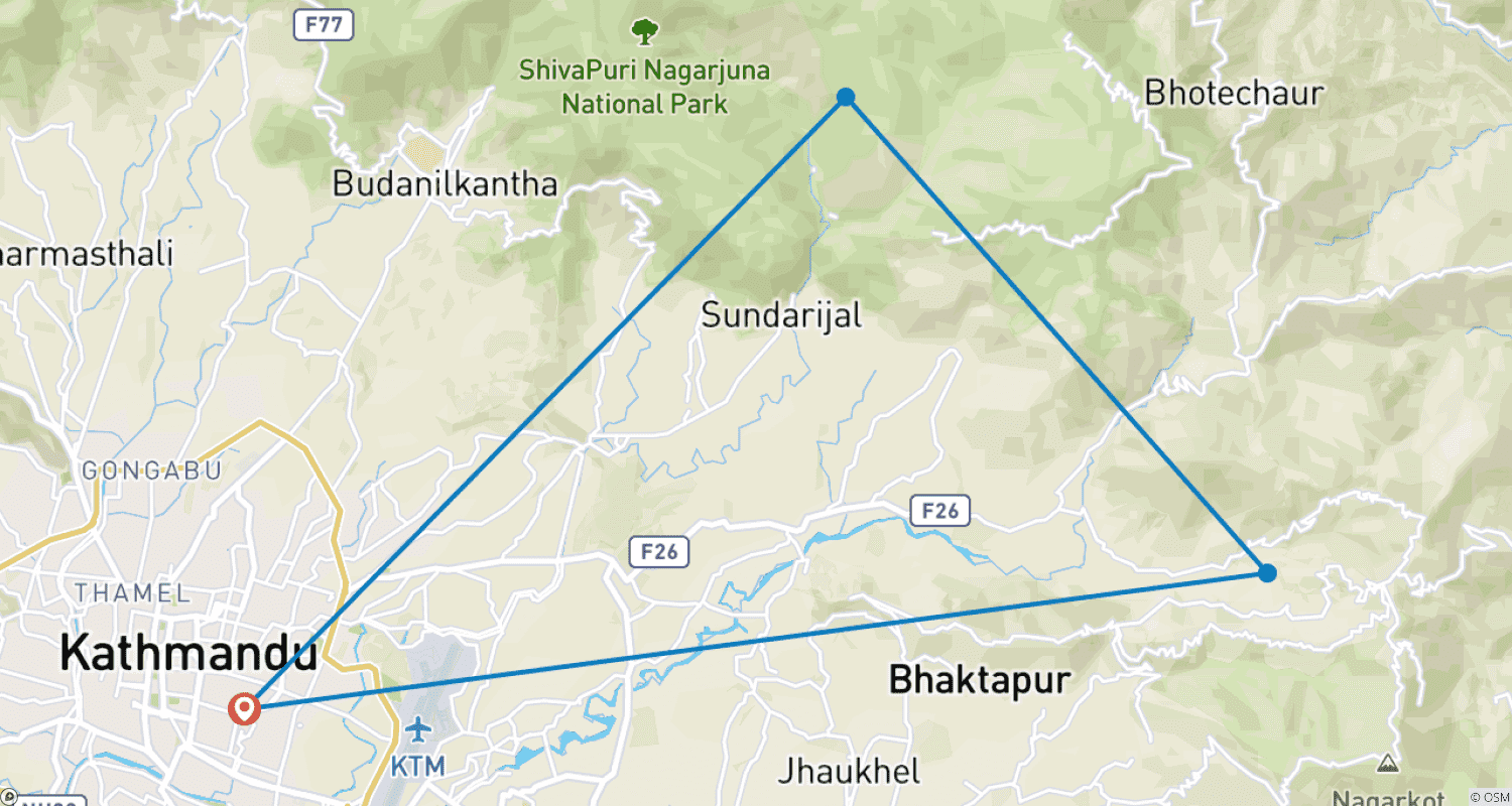 Mapa do percurso de Caminhada Curta de 2 Dias Chisapani Nagarkot a partir de Kathmandu