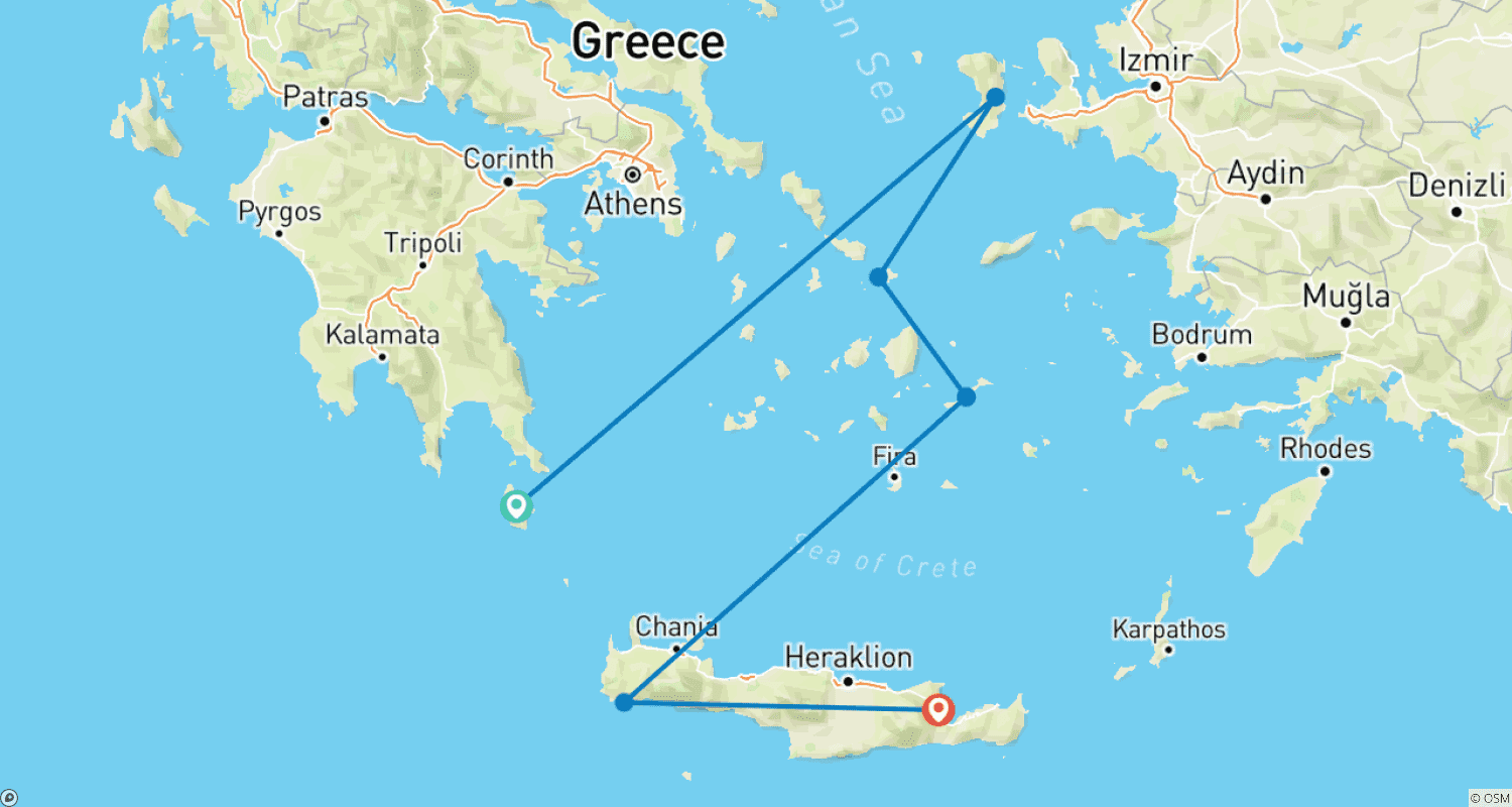 Mapa trasy: Piesze wędrówki po wyjątkowej wyspie Kythira (8 dni)