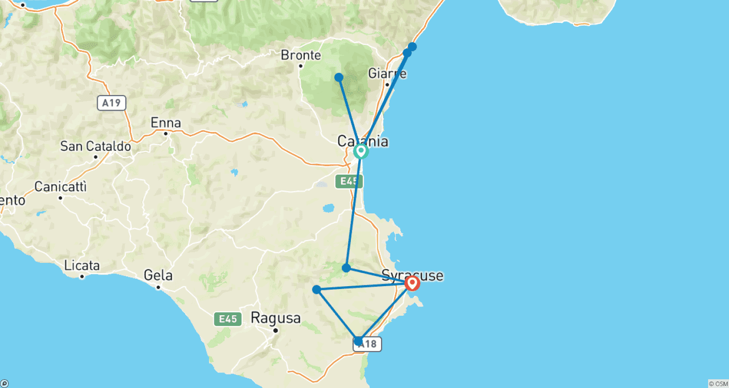 Mapa do percurso de Sicília | Itália | Viagem de Bicicleta Guiada