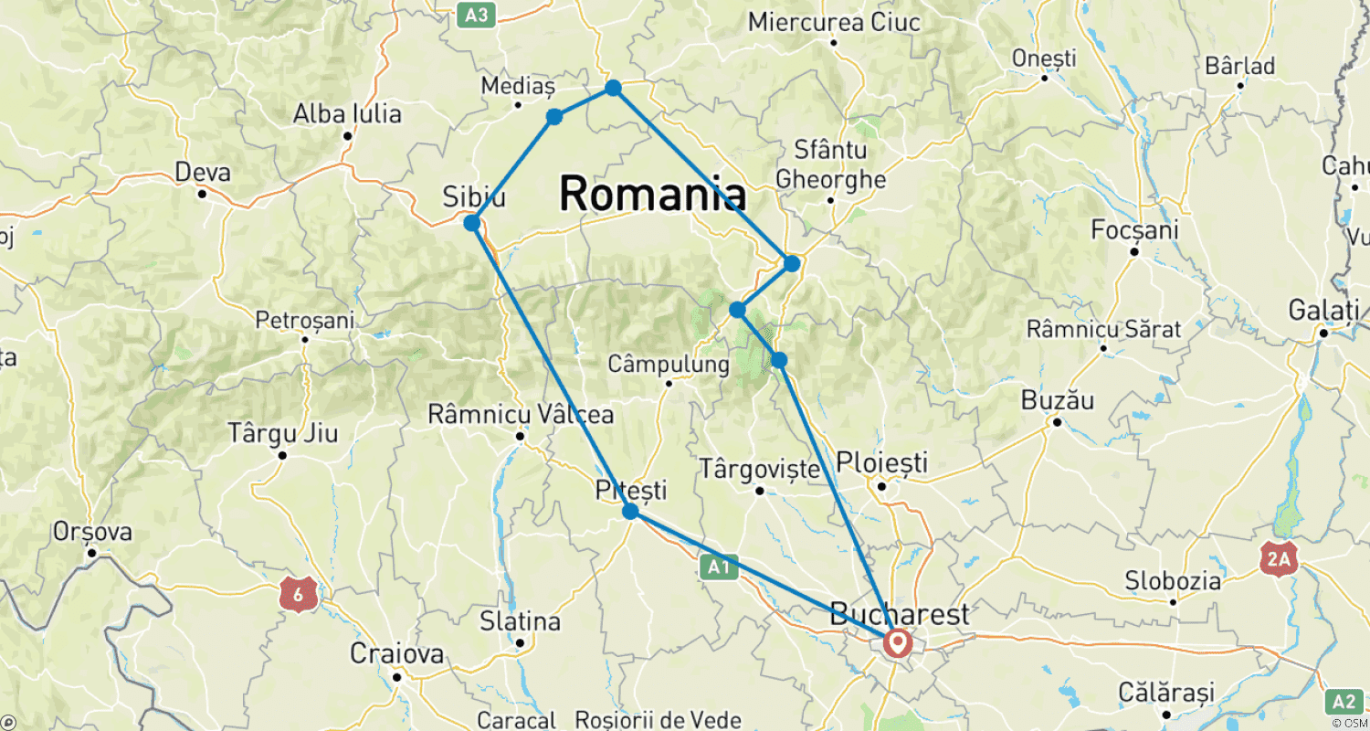 Mapa trasy: Mała Grupa: 2 Dni w Transylwanii z Bukaresztu