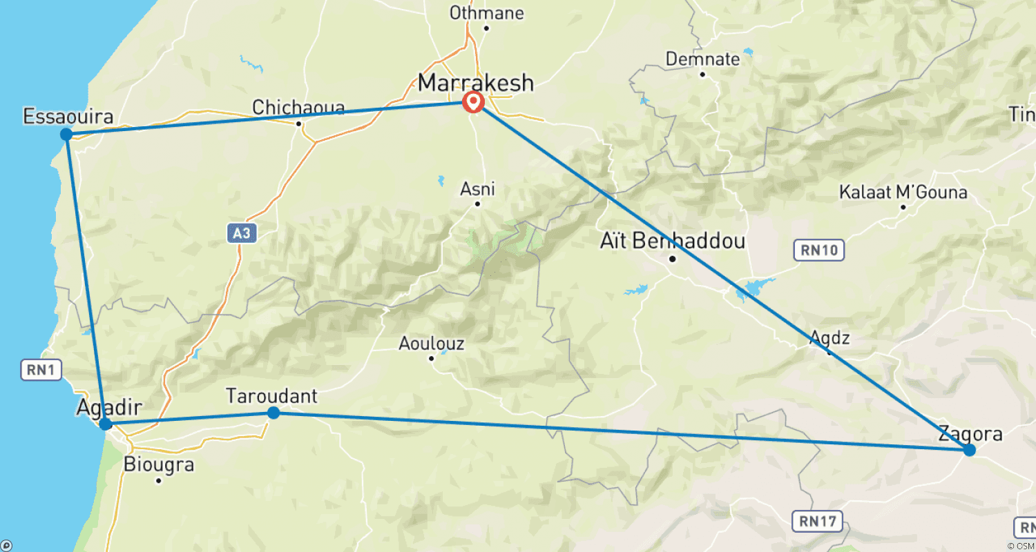 Mapa do percurso de Adventure Morocco (4 Star Hotels)