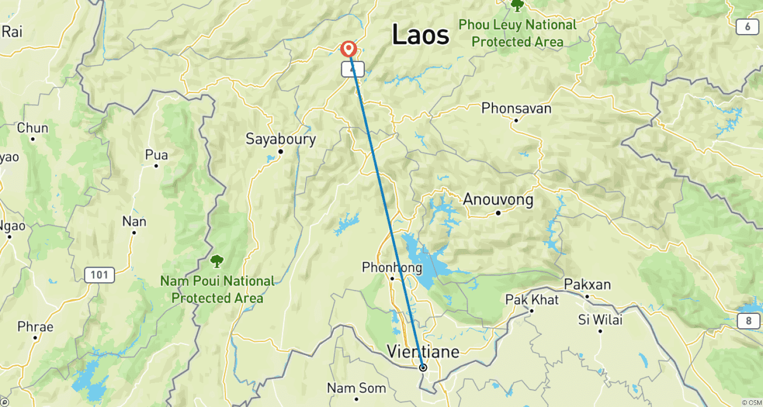 Mapa trasy: Zdjęcia z Laosu w 4 dni — wycieczka prywatna
