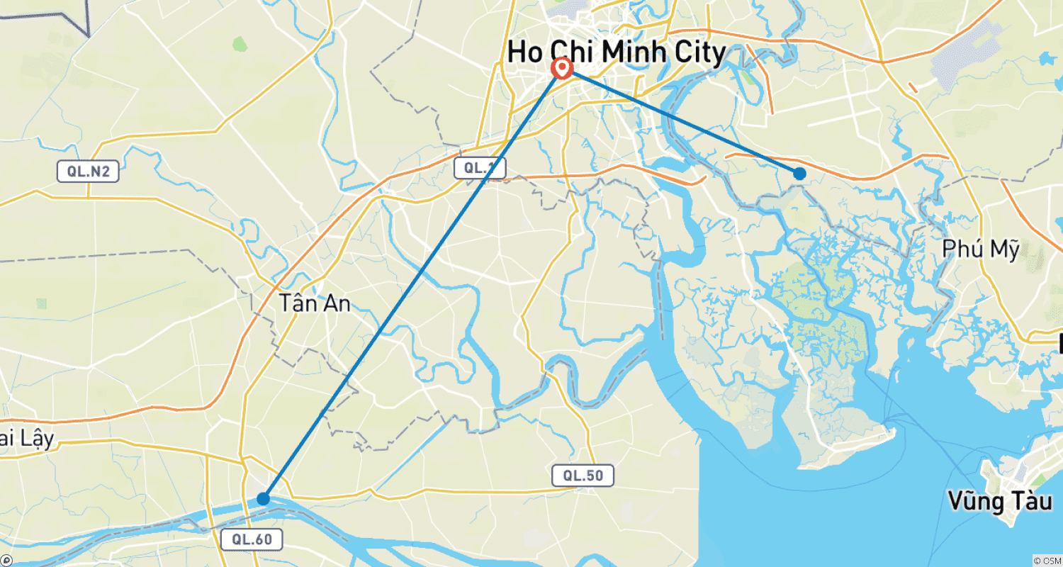 Saigon 5D4N Small Group Tour: Ho Chi Minh City - Cu Chi Tunnels - Mekong Deltaのルートマップ