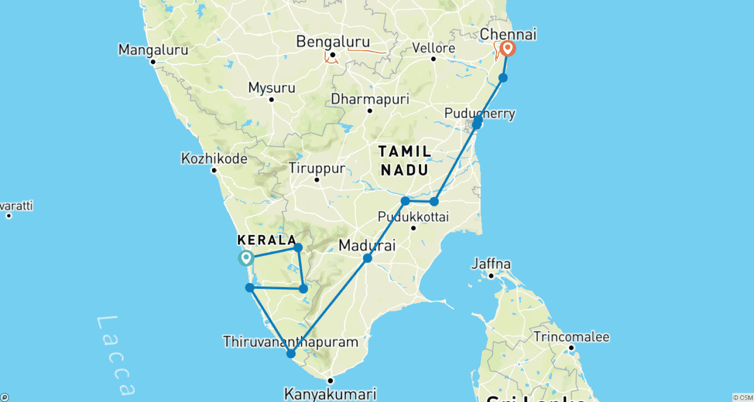 Mapa do percurso de Excursão de Trem por Kerala e Tamil Nadu [13 Dias]