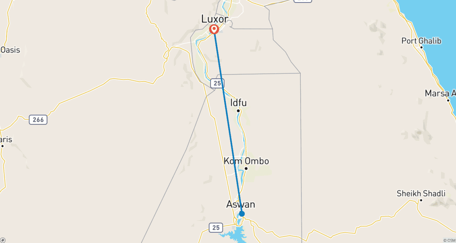 Mapa trasy: Rejs po Nilu z Luksoru do Asuanu 4 noce/ 5 dni