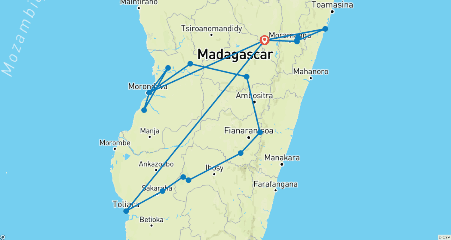 Madagascar Wildlife Tour 14D/13N ( Comfort)のルートマップ
