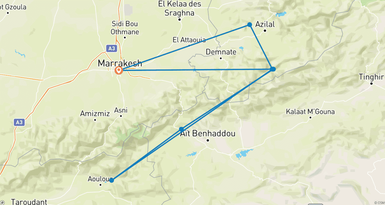 Mapa trasy: Maroko - Letnia wycieczka piesza w Dolinie Szczęśliwych 8 dni
