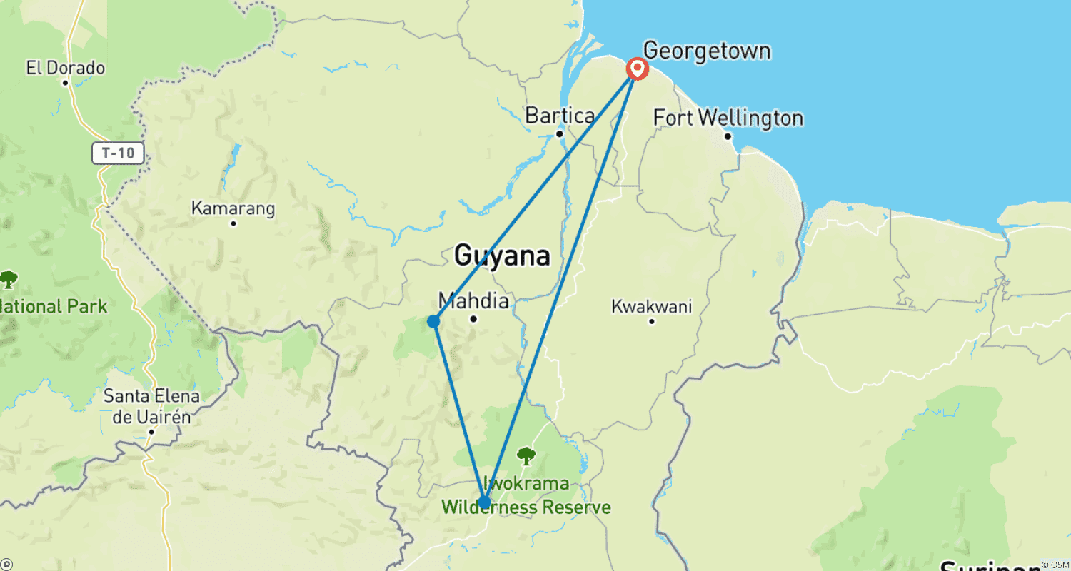 Mapa do percurso de Excursão Privada Personalizada de 5 Dias na Guiana com Cataratas Kaieteur, Partidas Diárias
