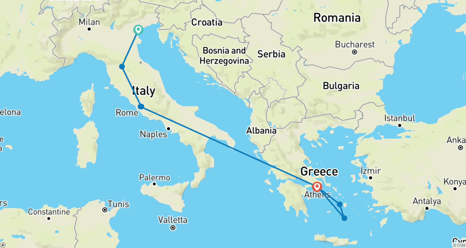 Mapa trasy: Włochy i Grecja: pakiet