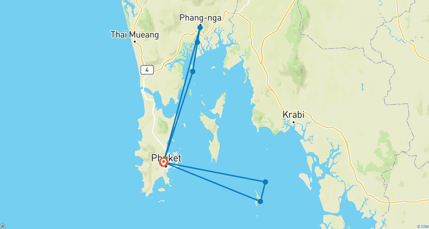 Mapa trasy: Wspaniały Phuket 6 dni 5 nocy