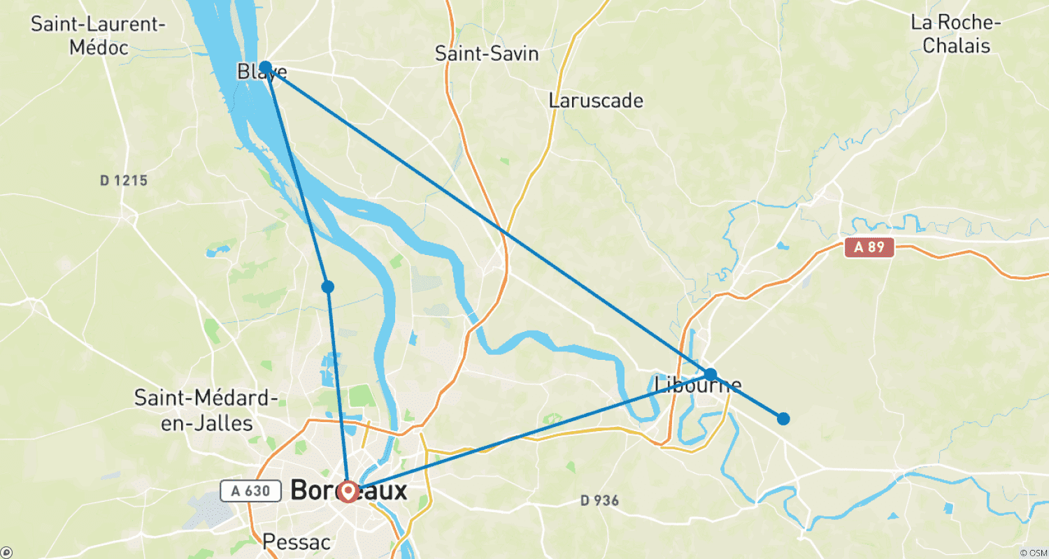 アキテーヌ地方クルーズ：南フランスの偉大なワインを巡る旅（ポート・トゥ・ポートクルーズ）（14寄港地）のルートマップ