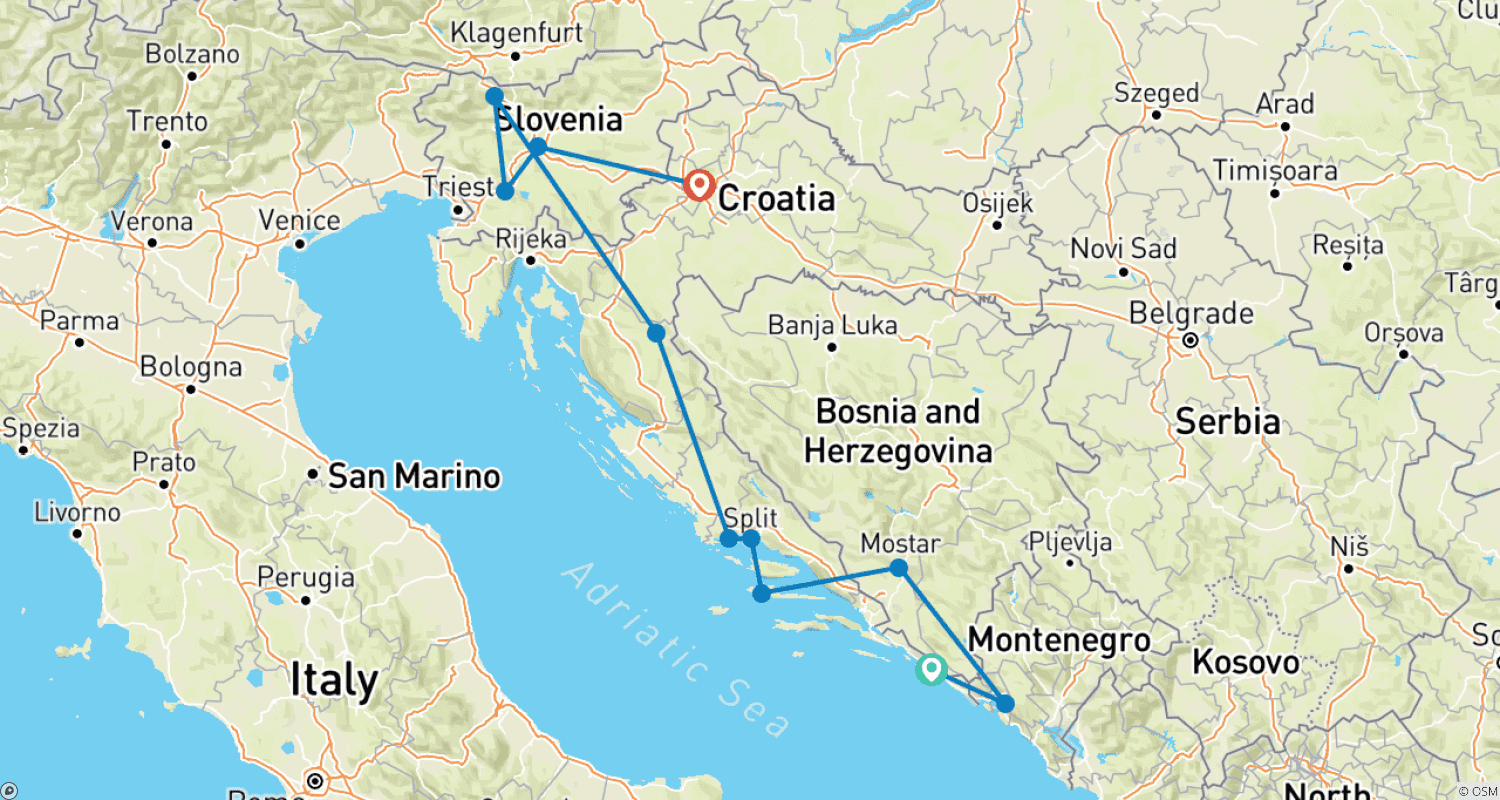 Mapa do percurso de A Magia dos Balcãs