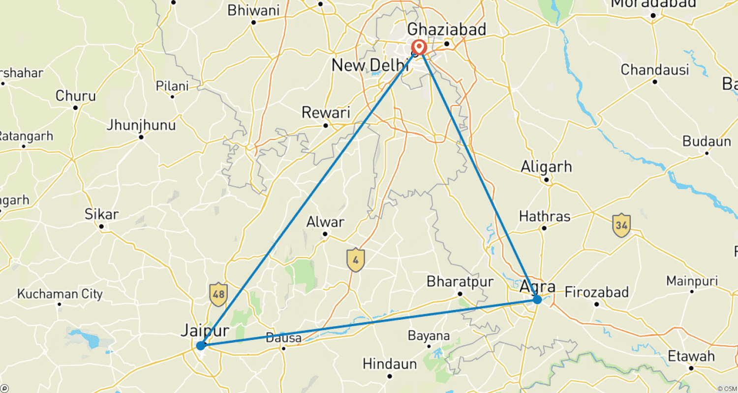 Mapa trasy: Z Delhi: Prywatna wycieczka po Złotym Trójkącie