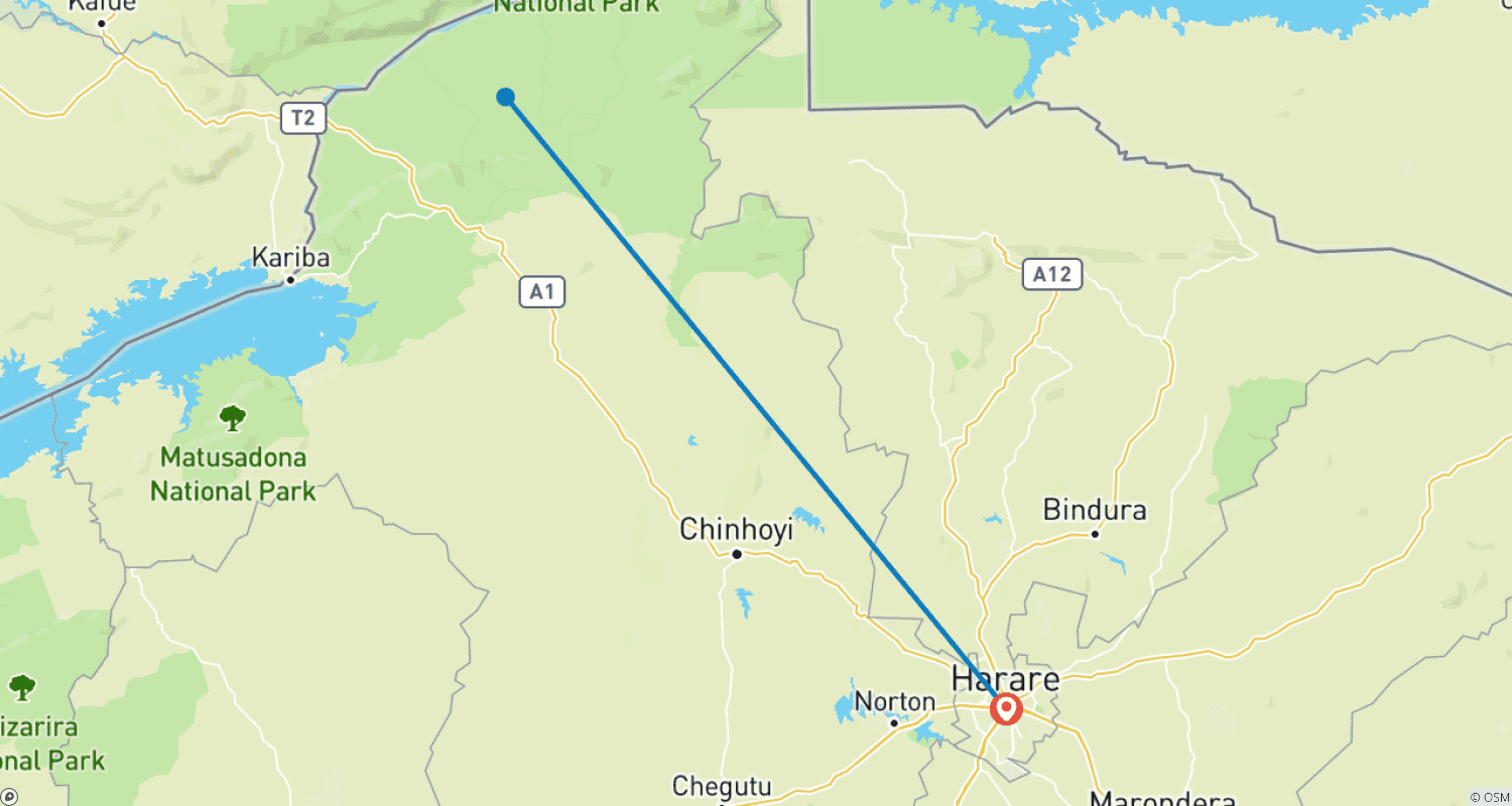 5日間のMana Pools National Parkサファリ体験のルートマップ