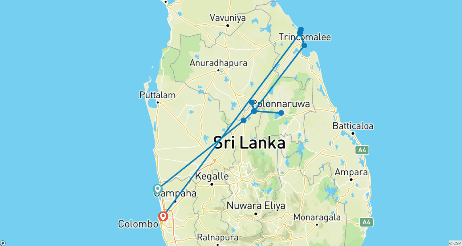 Mapa do percurso de Experiência de Cultura e Praias da Costa Leste no Verão 2024