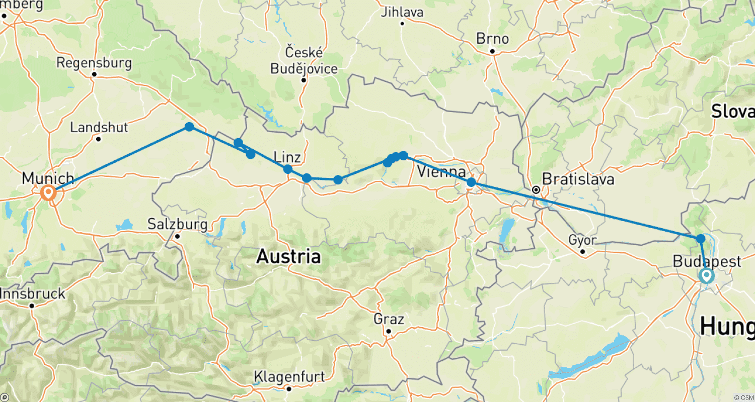 Mapa trasy: Active & Discovery on the Danube (Westbound) 2026