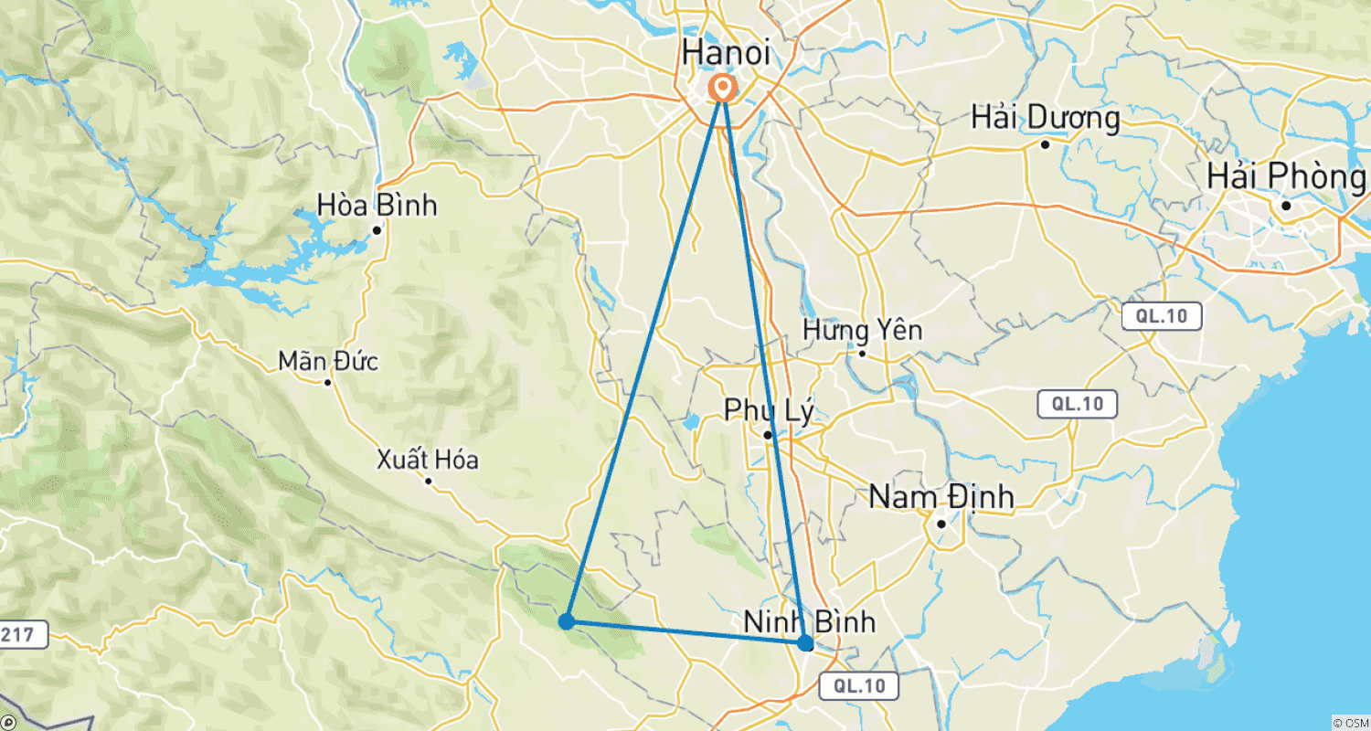 Mapa do percurso de Ninh Binh: 2 Dias e 1 Noite com Passeio de Barco e Trekking no Parque Nacional Cuc Phuong
