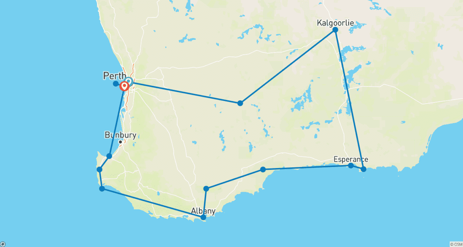 Mapa do percurso de Fuga para o Sudoeste (2023/2024, 11 Dias)