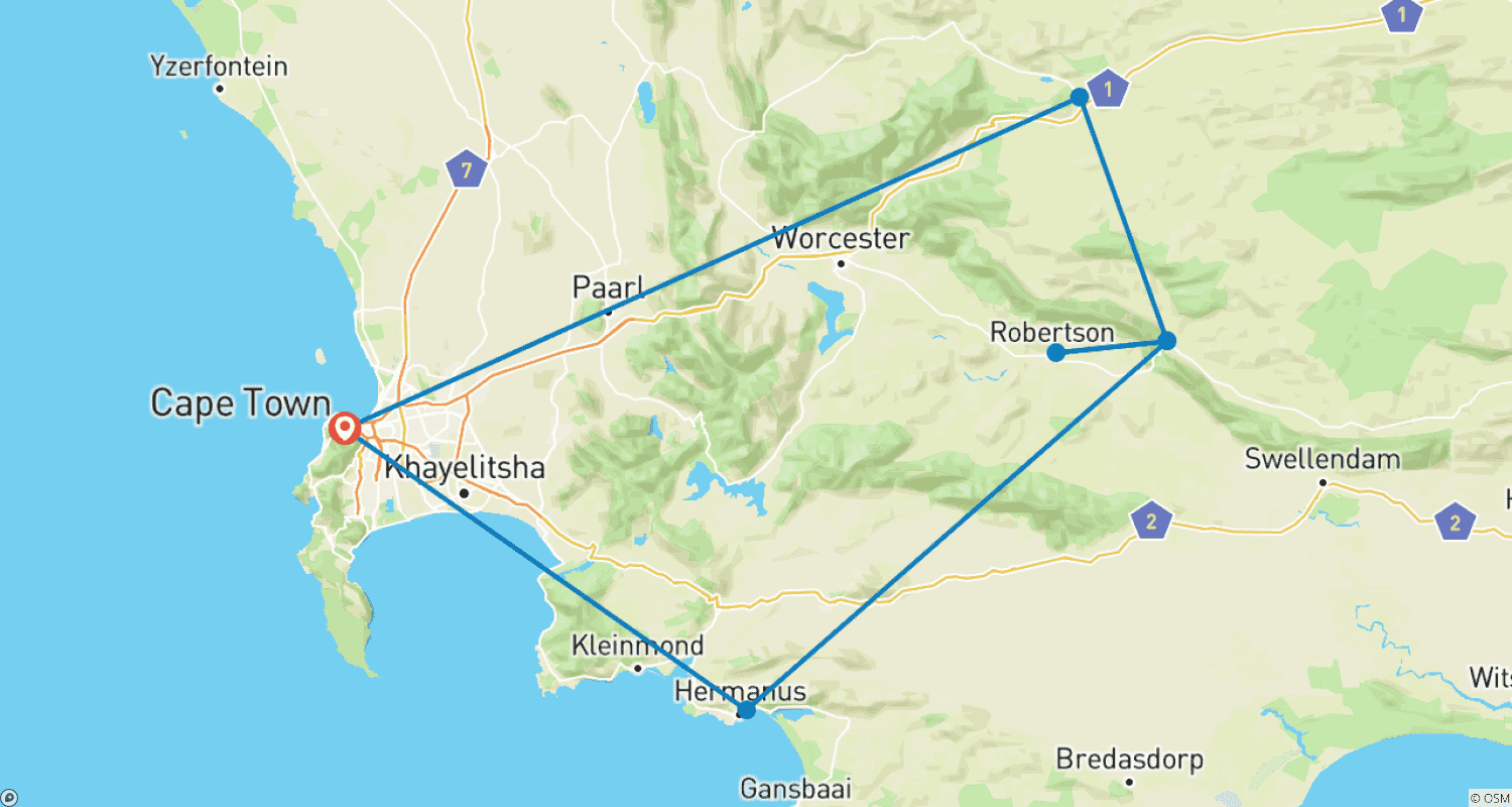 Mapa do percurso de Klein Karoo, Garden Route e Excursão Costeira de Addo 3 Dias/2 Noites
