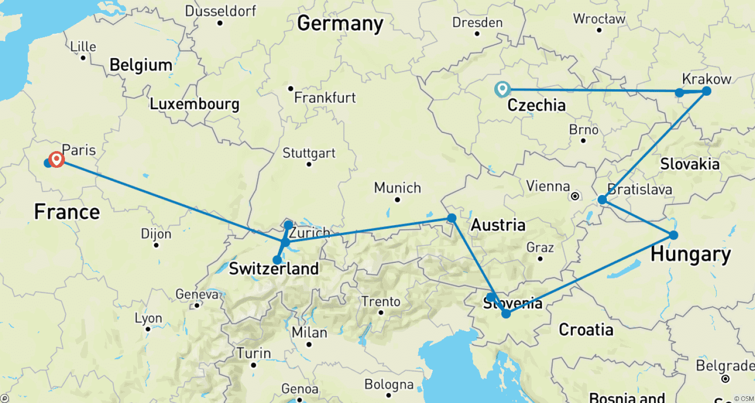 Mapa trasy: Europejskie Skarby
