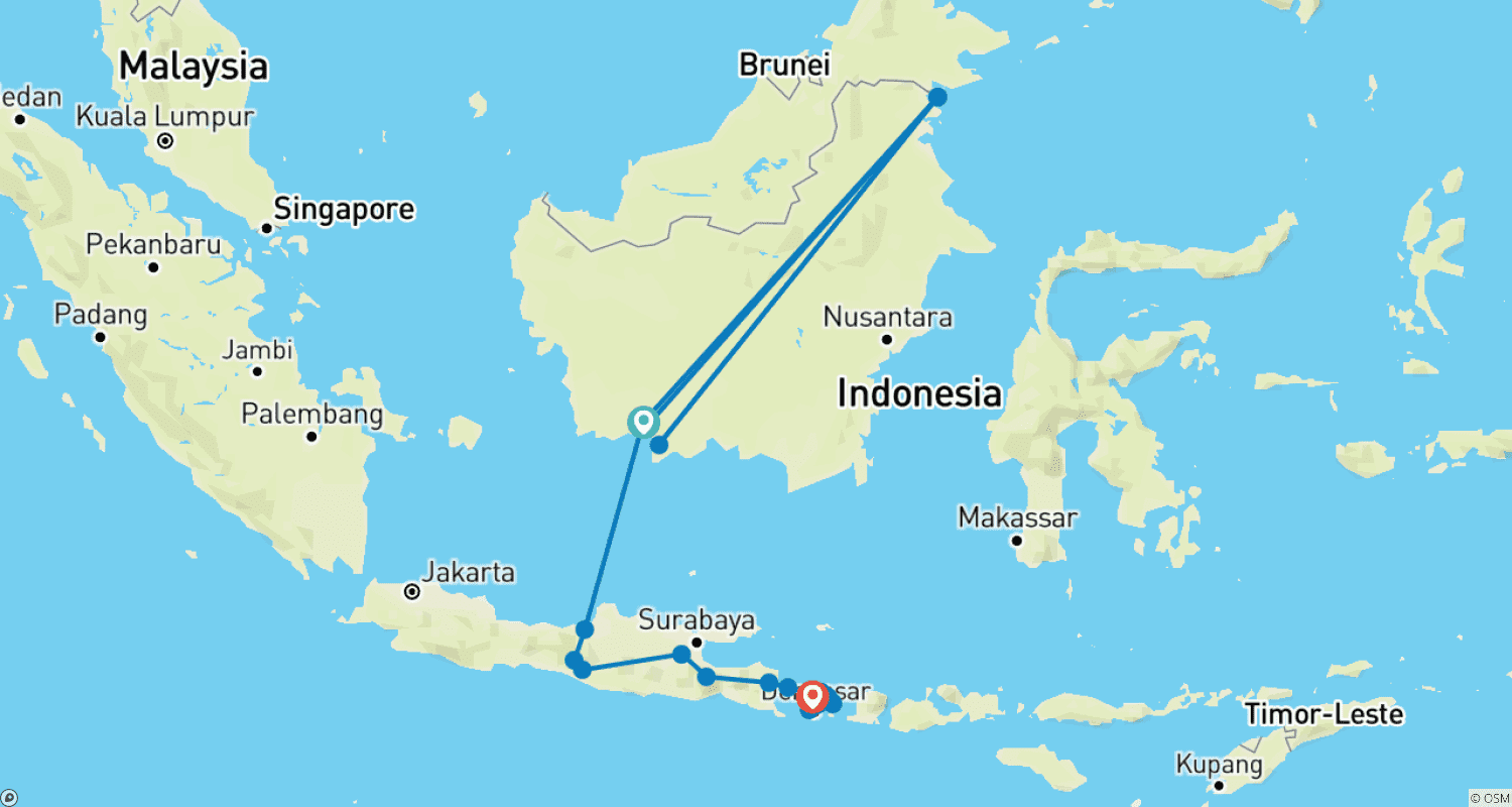 Mapa trasy: Amazing Tour Borneo, Java and Bali: Private Tour