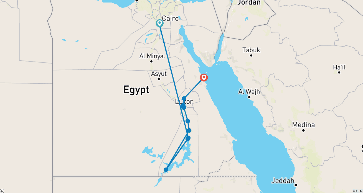 エジプトを発見する 10日間（カイロ発—ナイルクルーズ—Hurghada）のルートマップ