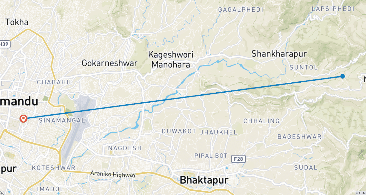 Mapa do percurso de Passeio do Nascer do Sol em Nagarkot - 5/6 horas
