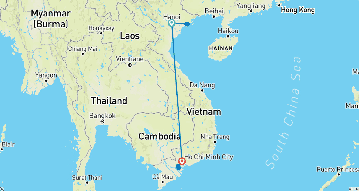 5 Days Tour Vietnam Budget Packageのルートマップ