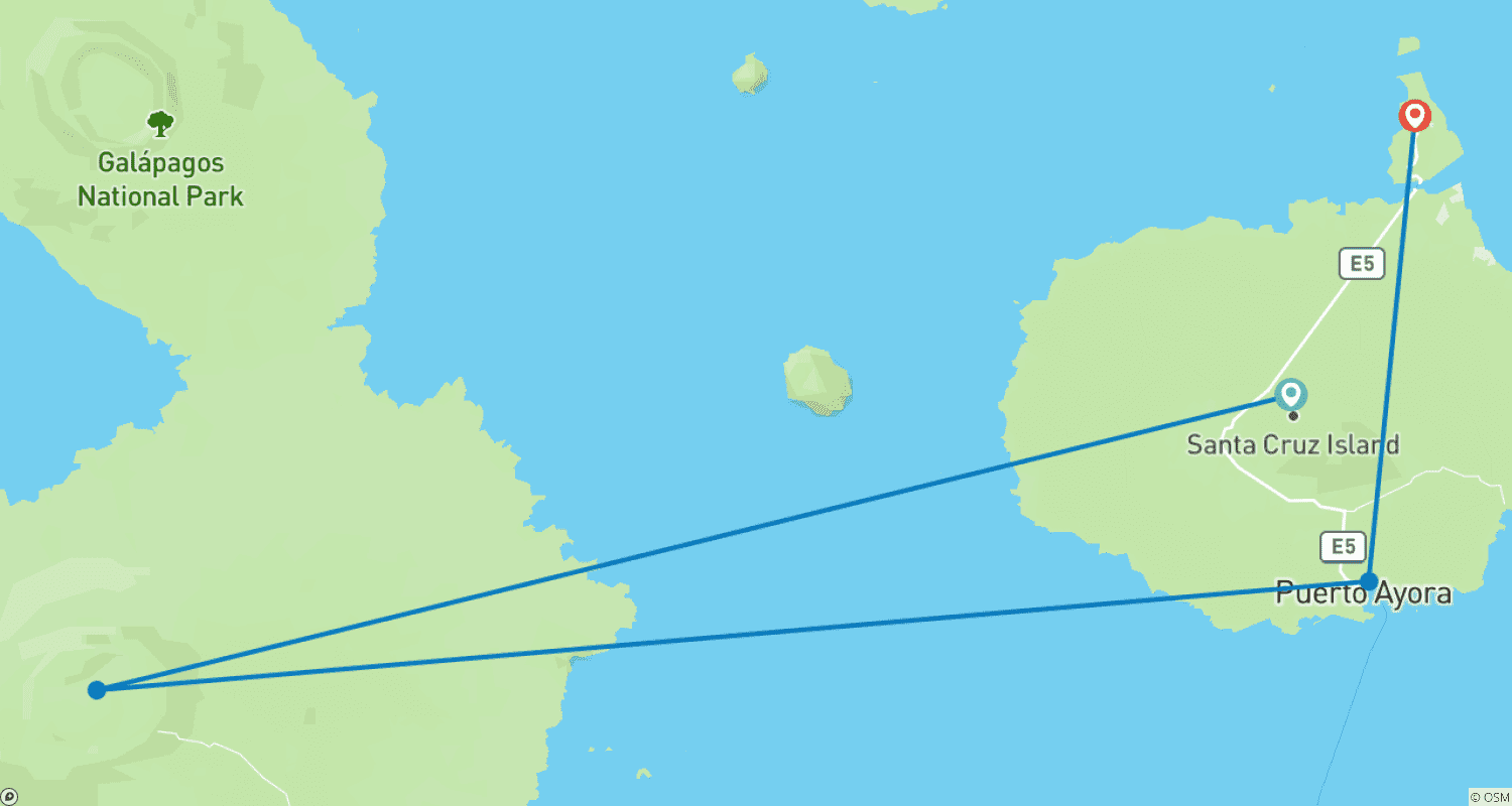 Mapa do percurso de 4 Dias nas Ilhas Galápagos com Orçamento