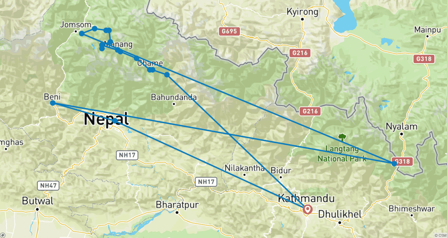 خريطة مسار Annapurna Circuit With Tilicho Lake Trek 14 Days