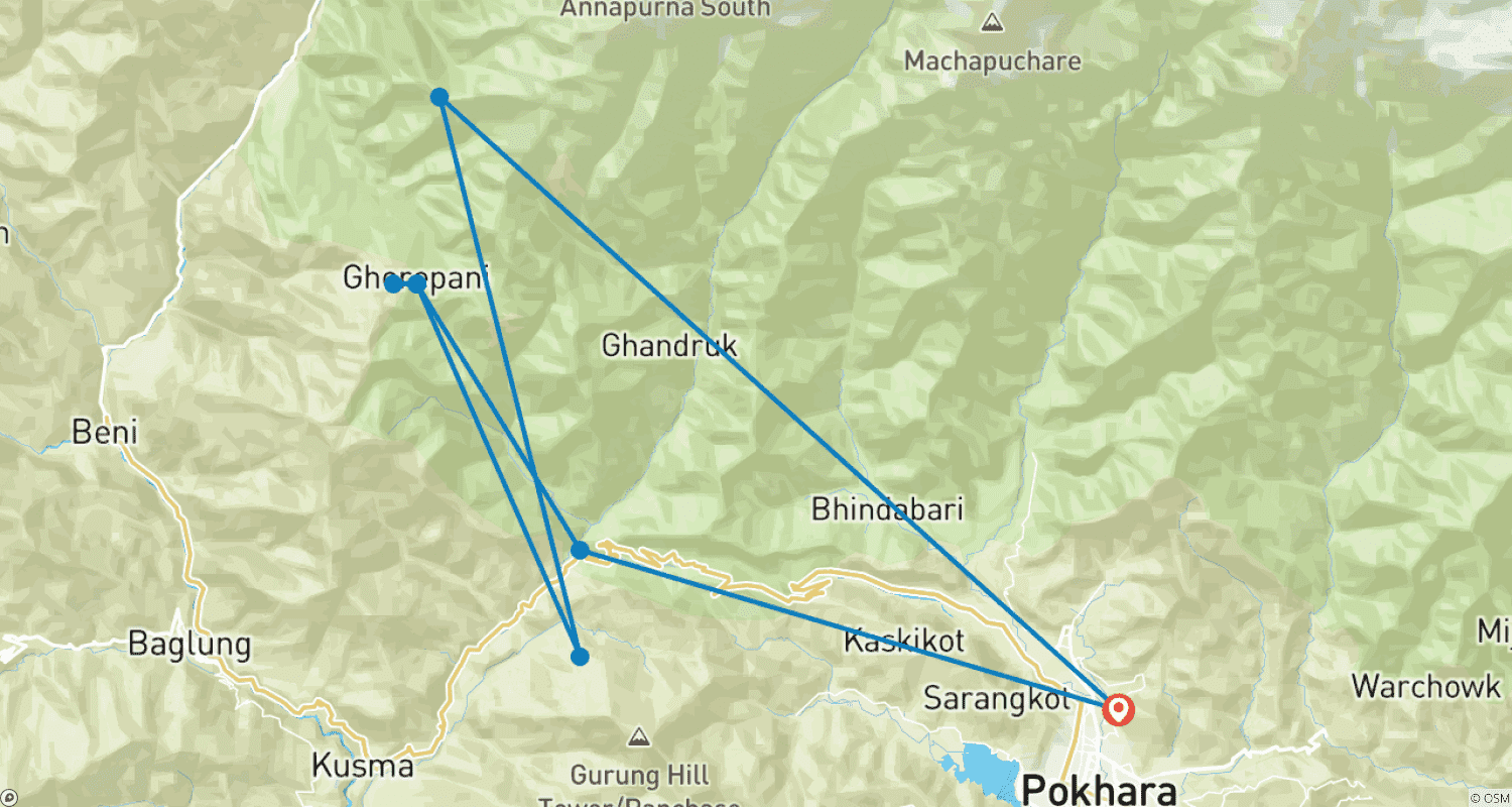 Mapa do percurso de Caminhada Khopra Danda de 6 Dias