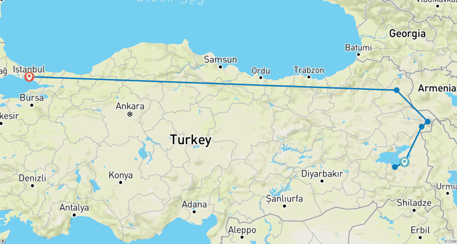 Mapa do percurso de Land of Ararat Tour