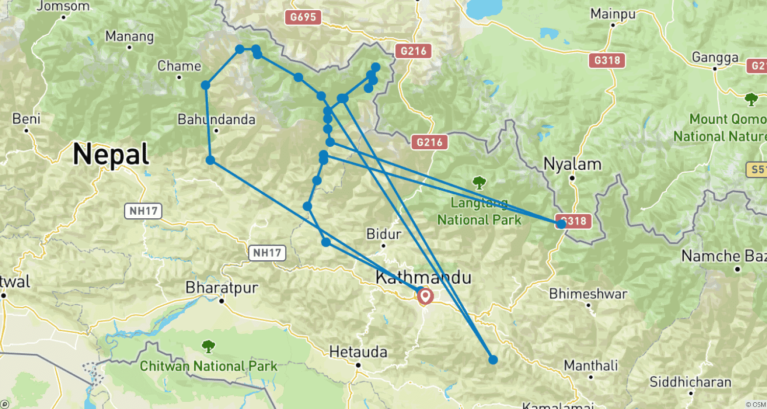 Mapa trasy: Manaslu Tsum Valley Trek 17 Days