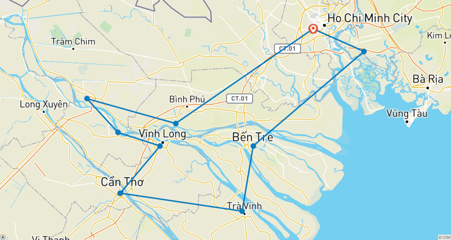 Mapa do percurso de Pacote de Passeio de Bicicleta e Barco em Ho Chi Minh, 6 dias