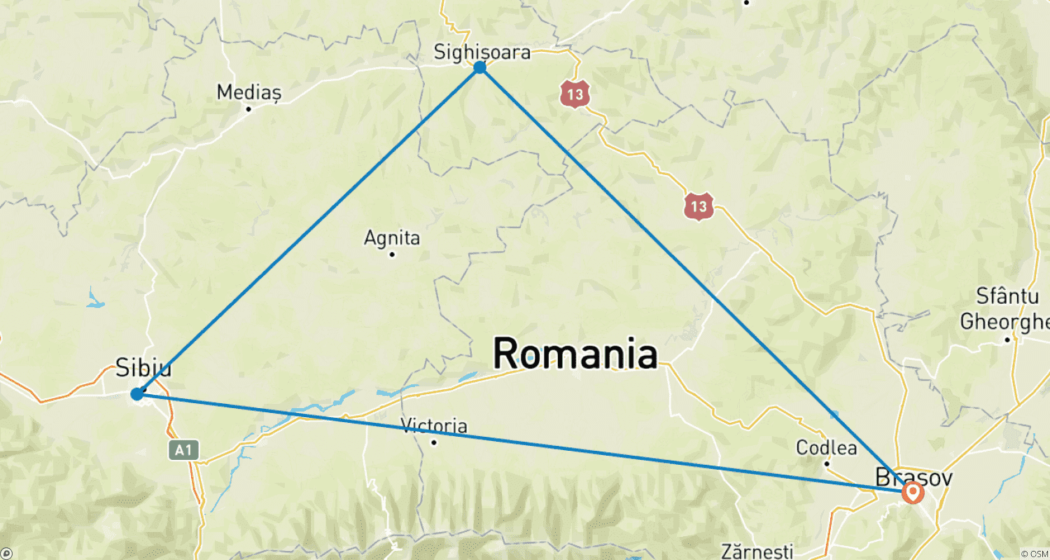 Mapa do percurso de Excursão de um dia às cidades medievais de Sighisoara e Sibiu saindo de Brasov