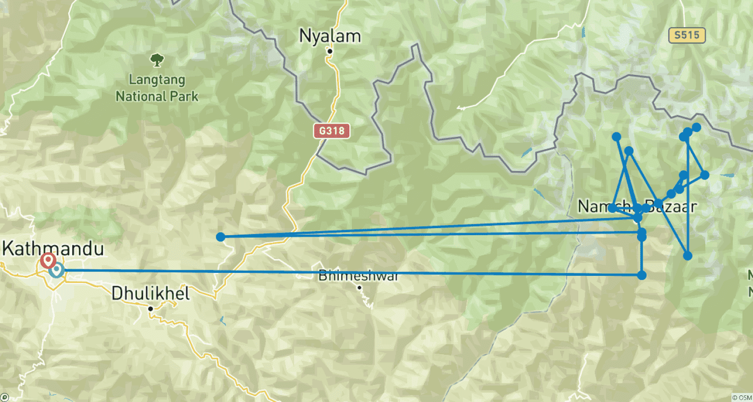 Mapa trasy: 16-dniowy Trek Trzech Wysokich Przełęczy Everestu