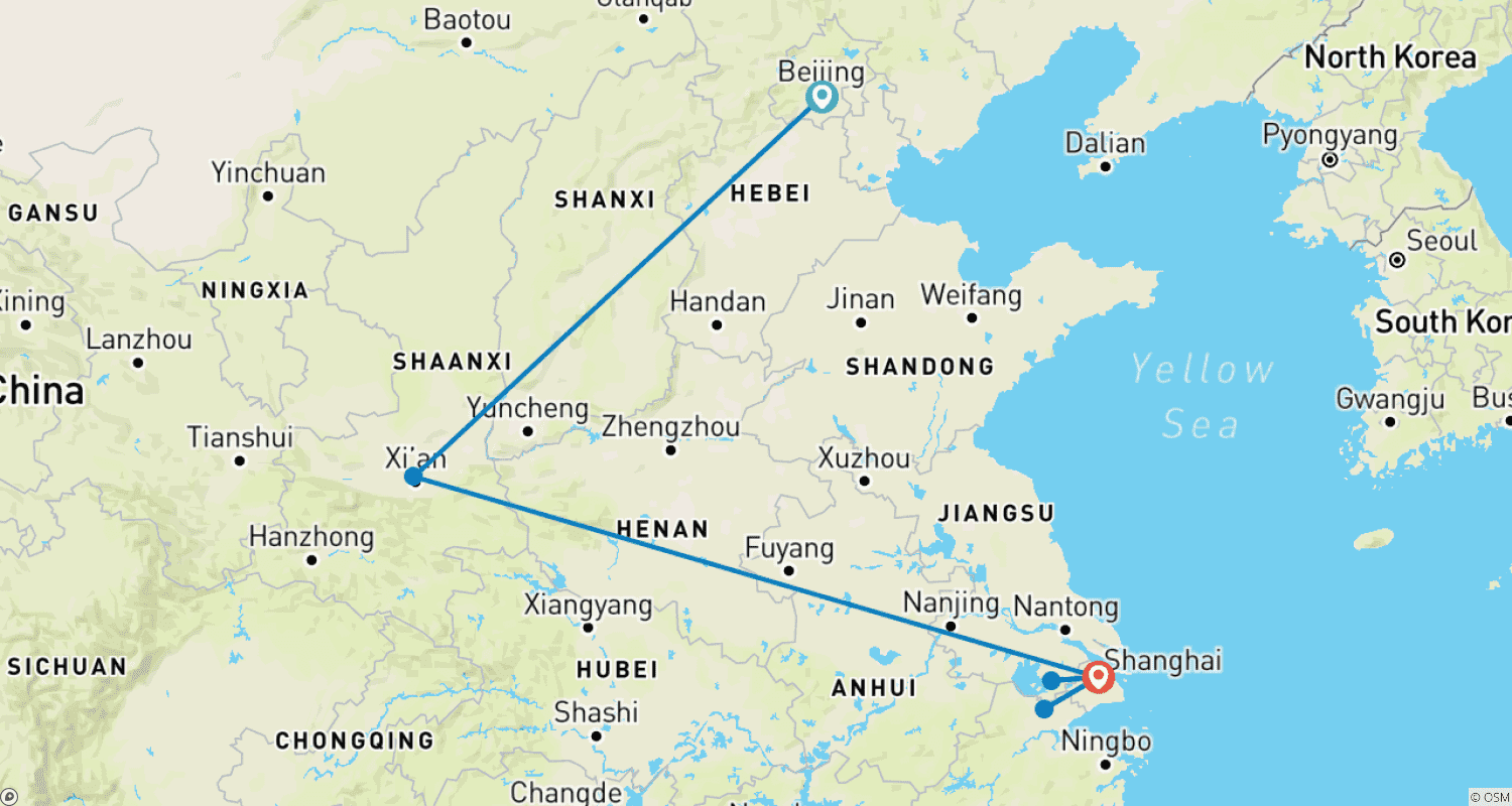 China's Present, Past and Future with Suzhou Extensionのルートマップ