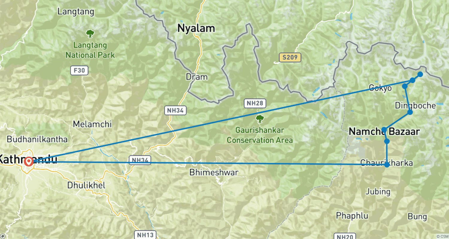 Mapa trasy: Trek do Bazy pod Mount Everest z powrotem helikopterem - 11 dni