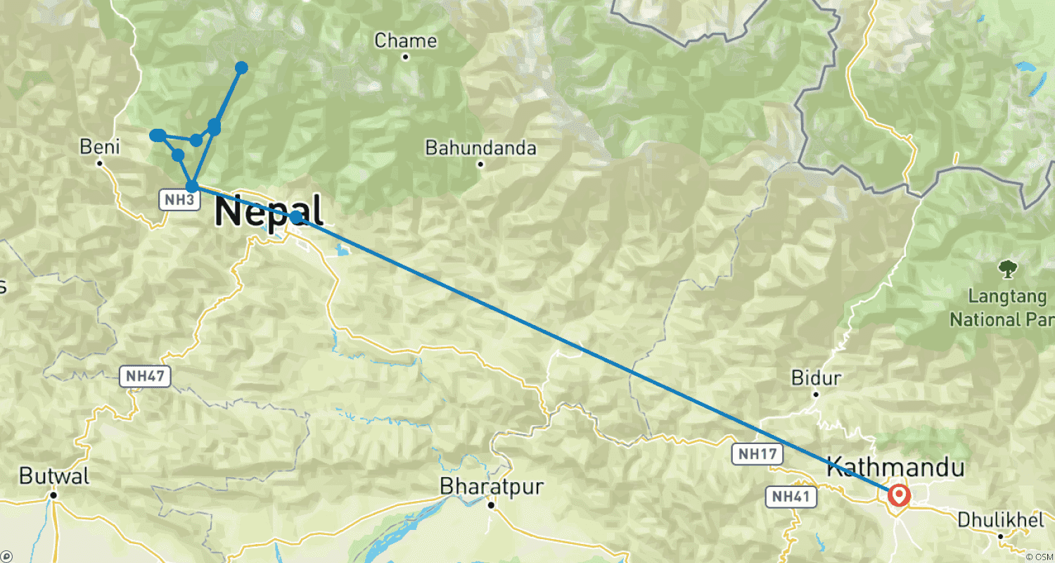 Mapa trasy: Annapurna Base Camp - TREKKING z przewodnikiem (Wszystko w cenie)