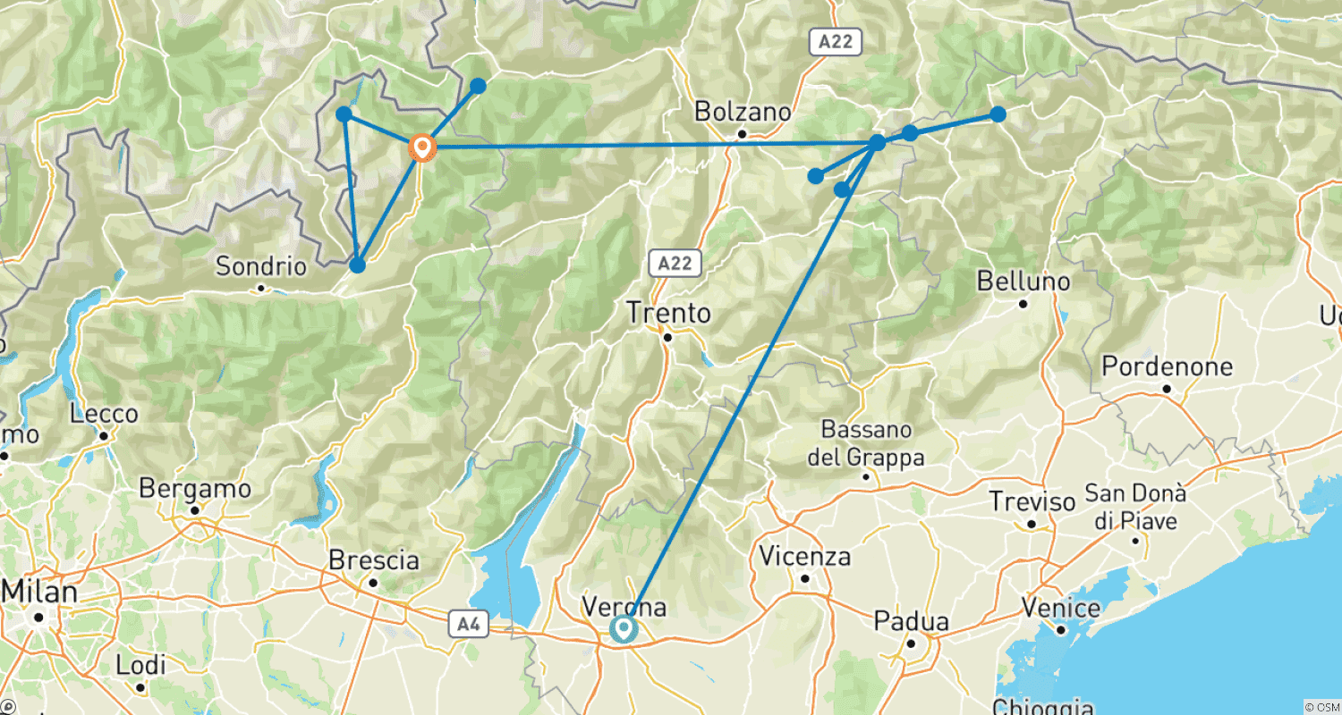 Mapa trasy: The Alps & Dolomites ~ North Italy ~ Guided *ROAD CYCLE* (All Inclusive)