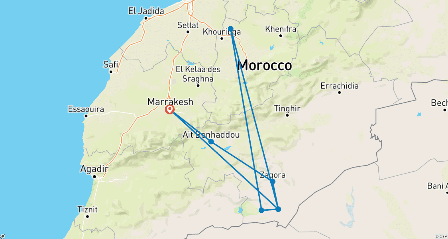 Mapa trasy: 8 Days Camel Trekking Morocco Desert