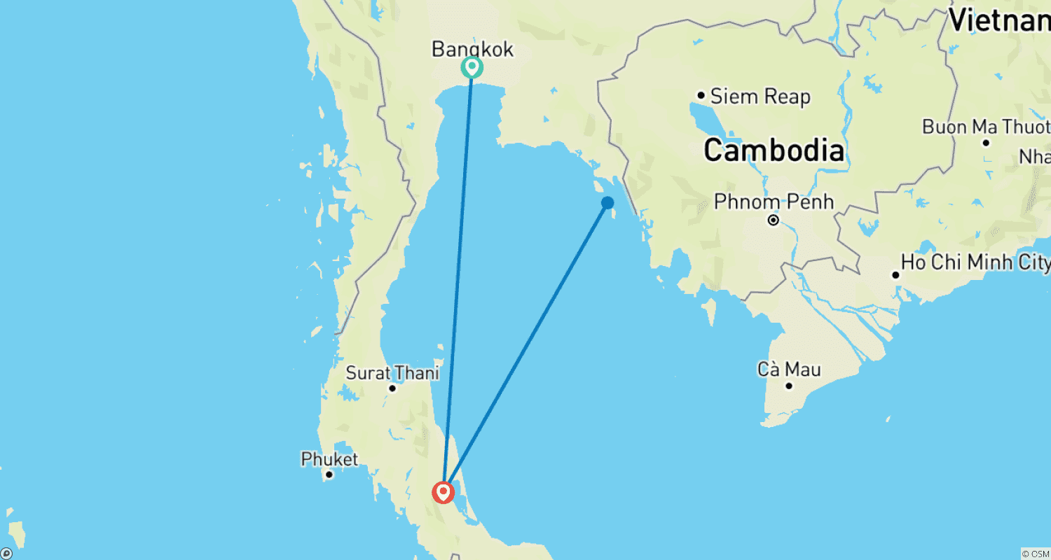 Mapa do percurso de Aventura no Sul de Phatthalung